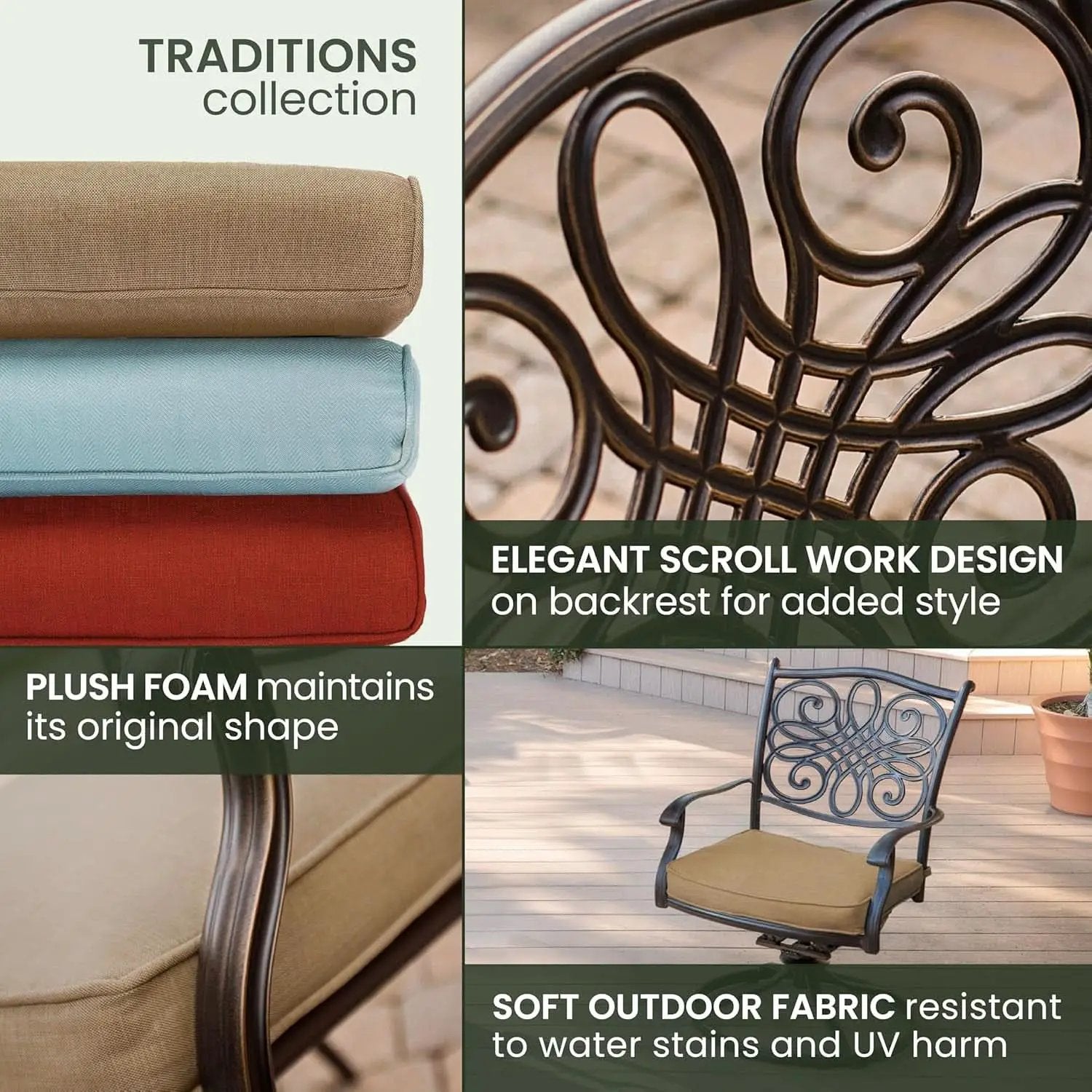 7 Piece Patio Dining Set 6 Swivel Chairs Tan Cushions 38x72 from PriceLows™