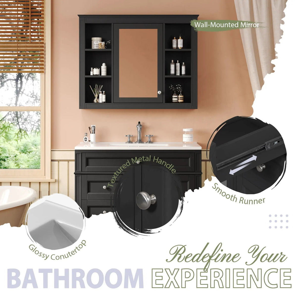 Bathroom Vanity With Mirror Cabinet | Single Sink | Soft Close Doors And Drawers