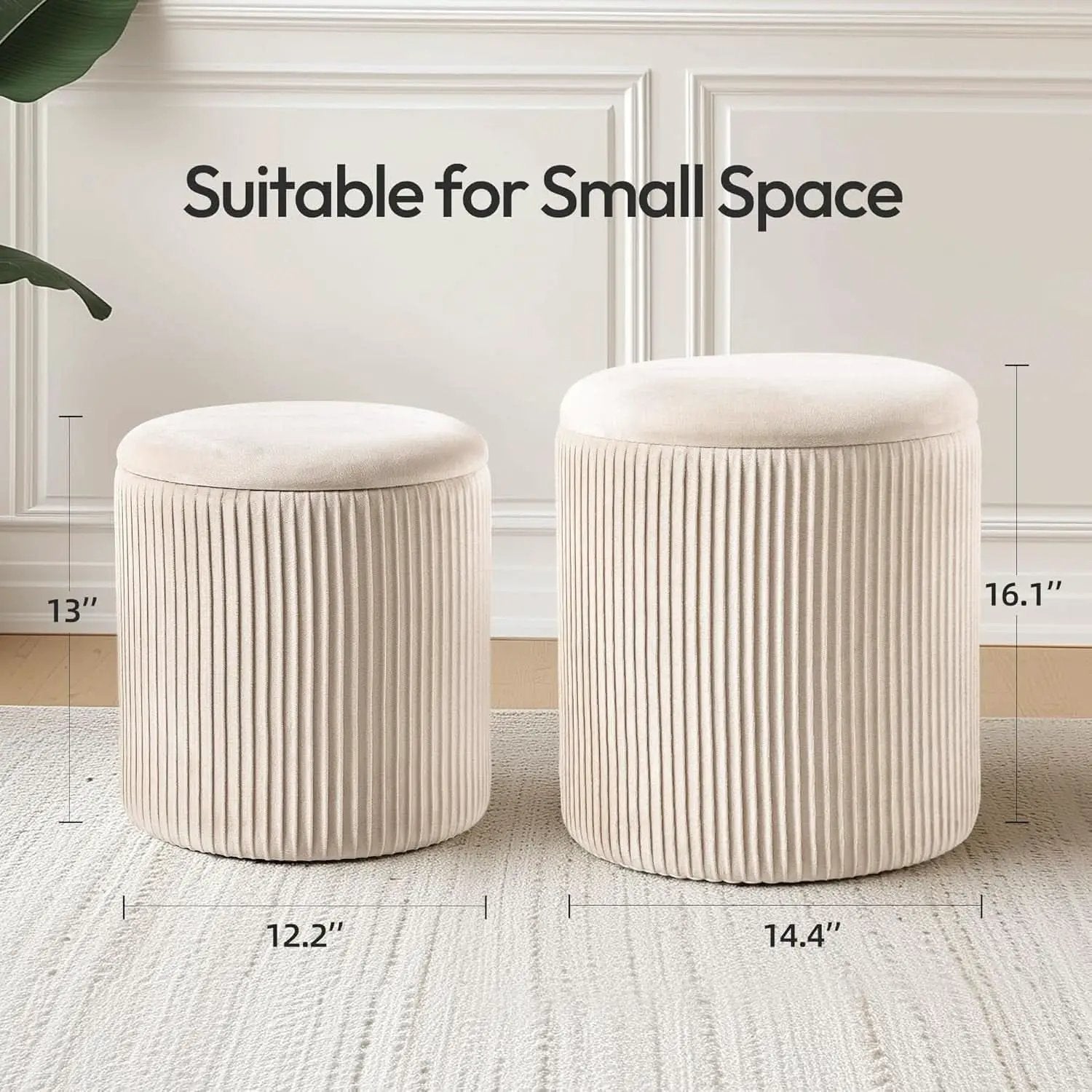 Beige Velvet Storage Ottoman With Hidden Compartment from PriceLows™