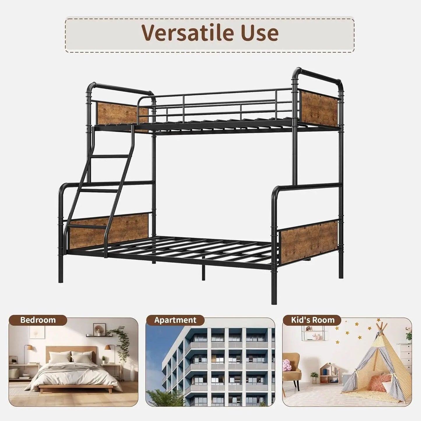 Twin Over Full Metal Bunk Bed Vintage Brown Space Saving from PriceLows™
