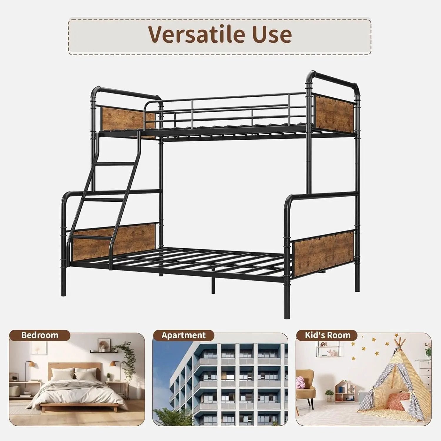 Twin Over Full Metal Bunk Bed Vintage Brown Space Saving from PriceLows™
