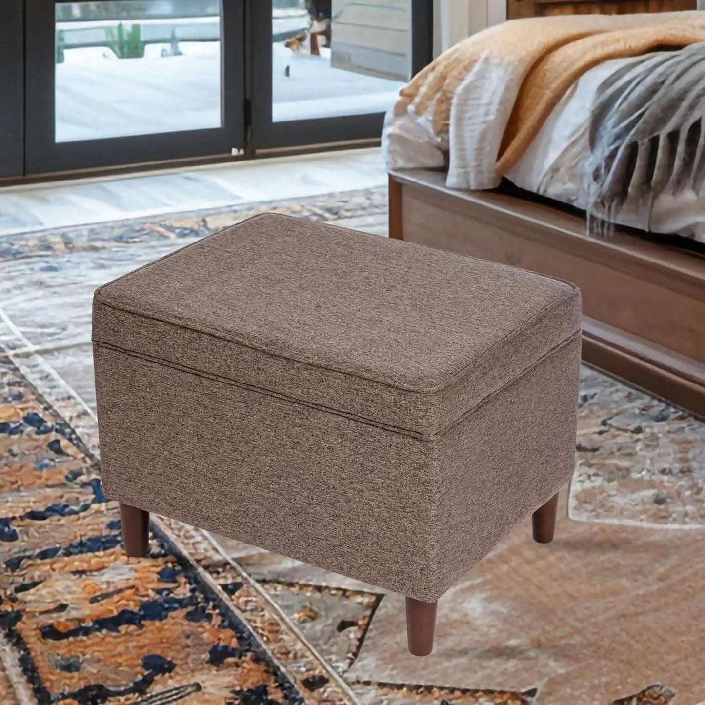 Chocolate Brownstone Storage Ottoman With Hinged Lid from PriceLows™