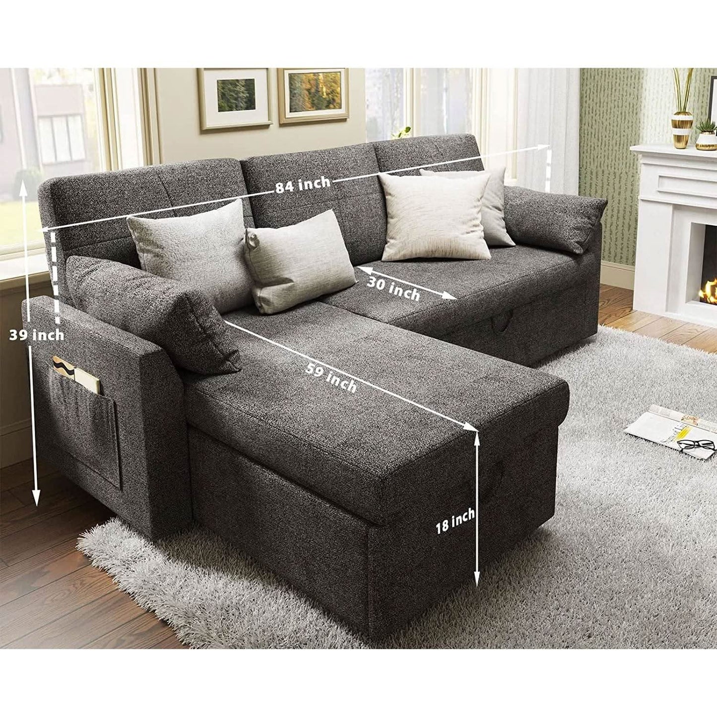 Gray Sectional Sleeper Sofa With Storage Chaise Bed from PriceLows™