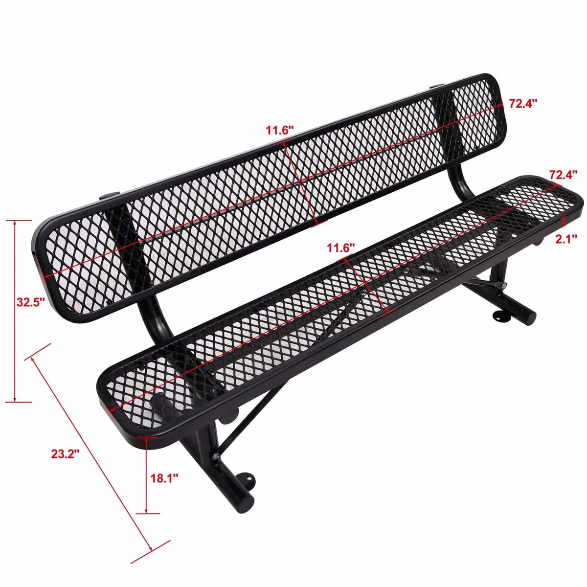 6' Outdoor Steel Bench With Backrest | 5 Pieces | Steel | Outdoor Living