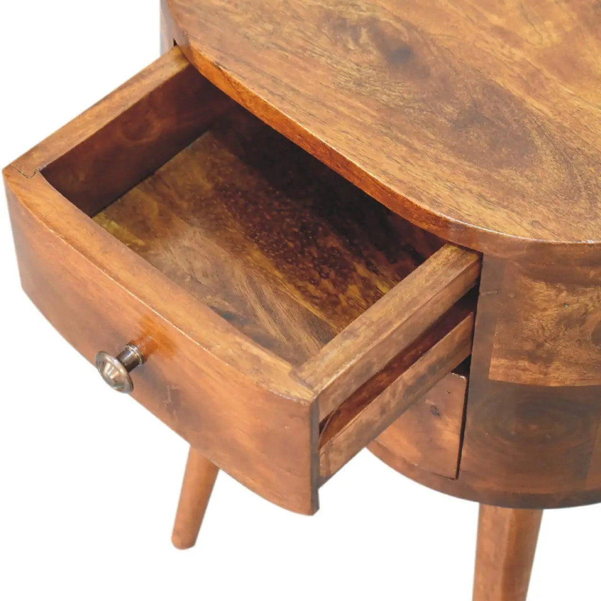 Mini Rounded Nightstand Chestnut | 13.78 x 9.84 x 19.69 in | Mango Wood & Brass | Bedroom