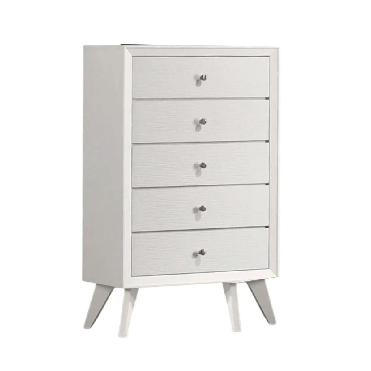 Accent Chest | White Finish | Angled Legs | Wave Texture And Round Knobs