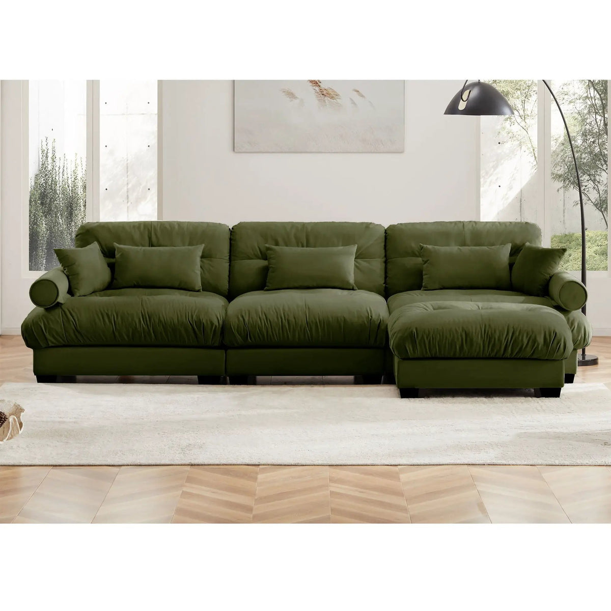 Modular Sectional Sofa | Deep Comfort Cushions | Vintage Fabric Ottoman