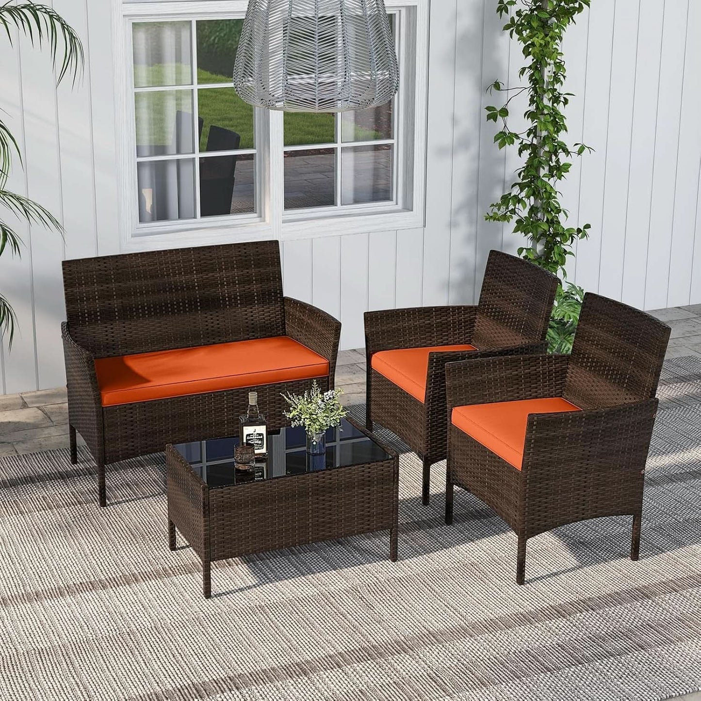 Elegant Rattan Patio Furniture Set with Cushions and Table from PriceLows™