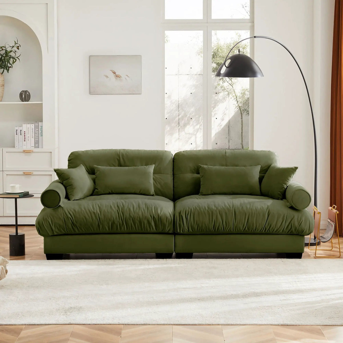 Modern Sofa | Bolstered Armrests | Cloud Cushions | Vintage Fabric