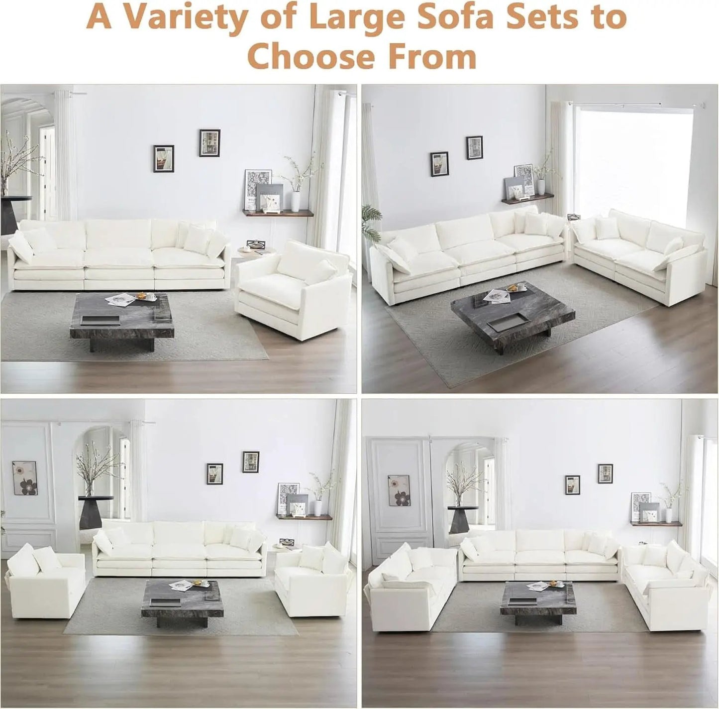 3 Piece Sofa Set Beige Chenille With 7 Pillows Living Room from PriceLows™