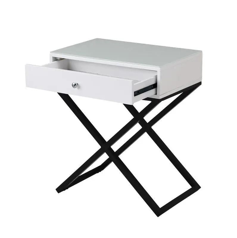 Koda End Side Table | Nightstand With Drawer | Cross Base | 26.5 Inch Height