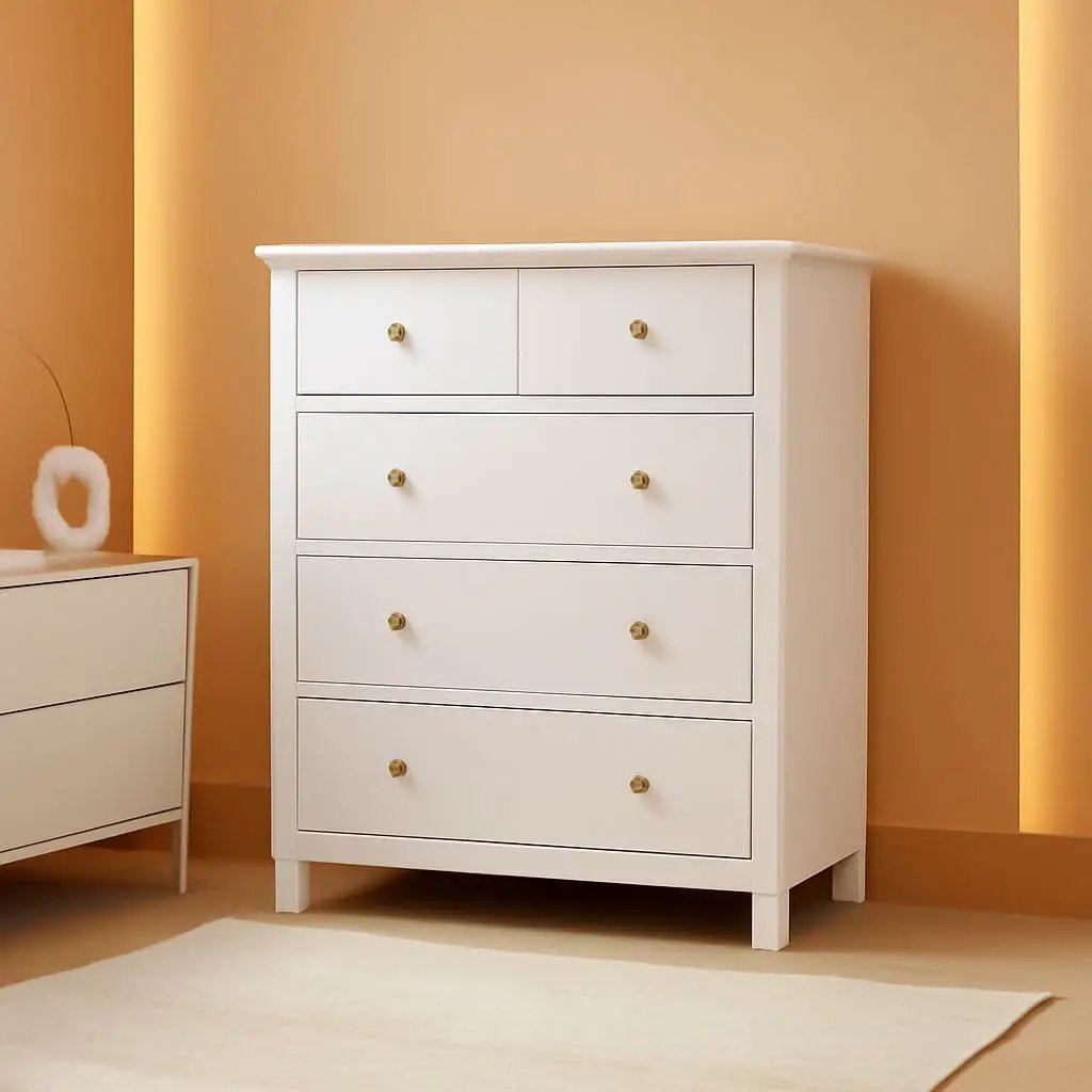 White Five Drawer Dresser For Bedroom Organization from PriceLows™