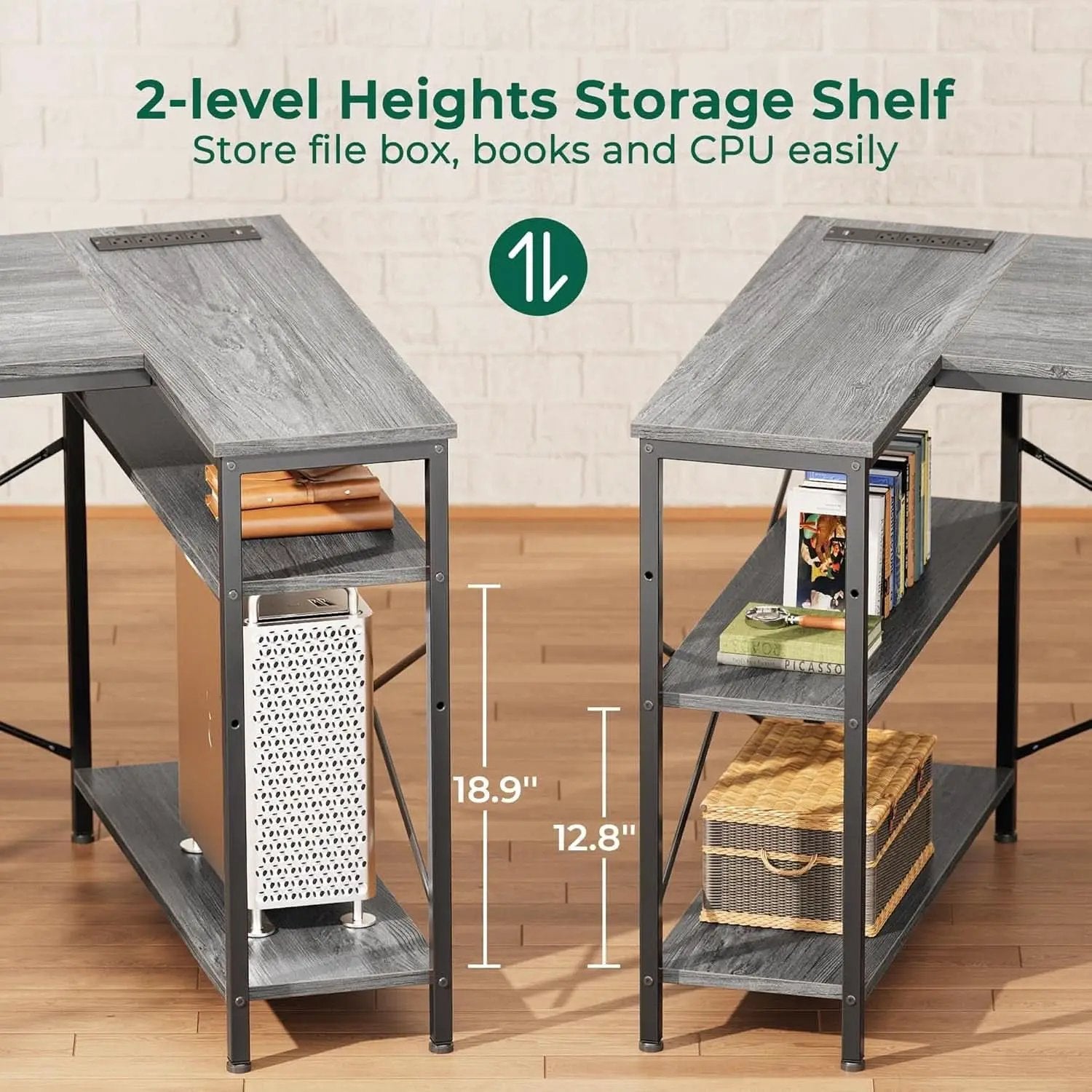 47 Inch L Shaped Desk With Power Outlets And 3 Drawers Grey from PriceLows™