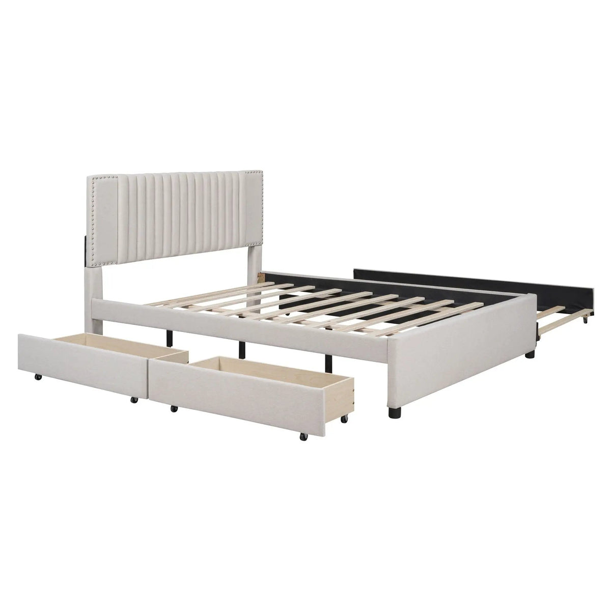 Upholstered Platform Bed | Drawers | Classic Headboard Design | Thick Foam Fill