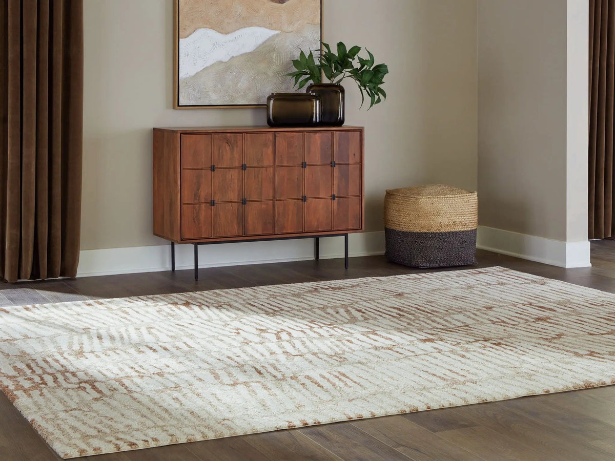 Uduak Area Rug | 94.5 x 118.5 Inch | Abstract Pattern | Neutral Hues