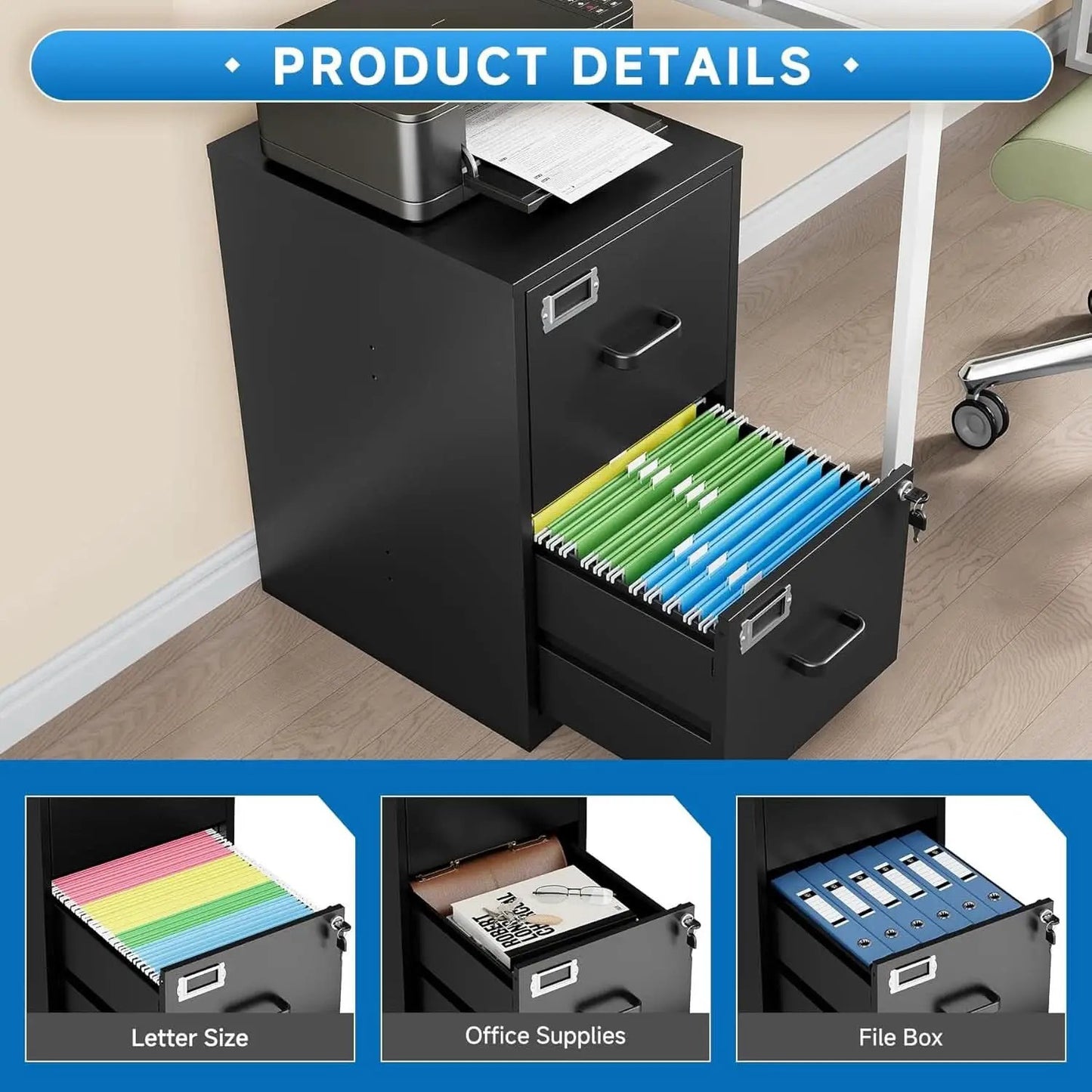 2 Drawer Locking Vertical File Cabinet For Letter Size Files Steel Office Storage from PriceLows™