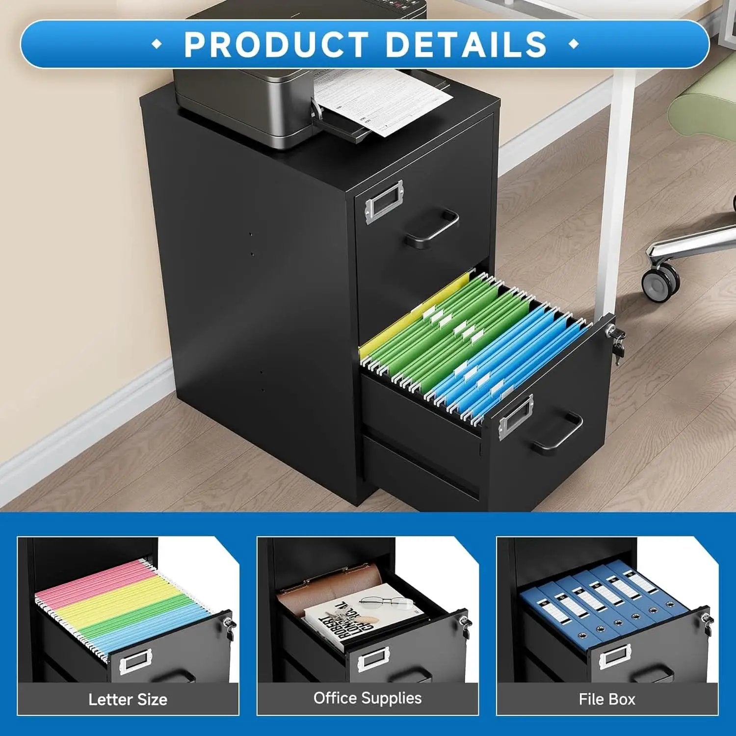 2 Drawer Locking Vertical File Cabinet For Letter Size Files Steel Office Storage from PriceLows™