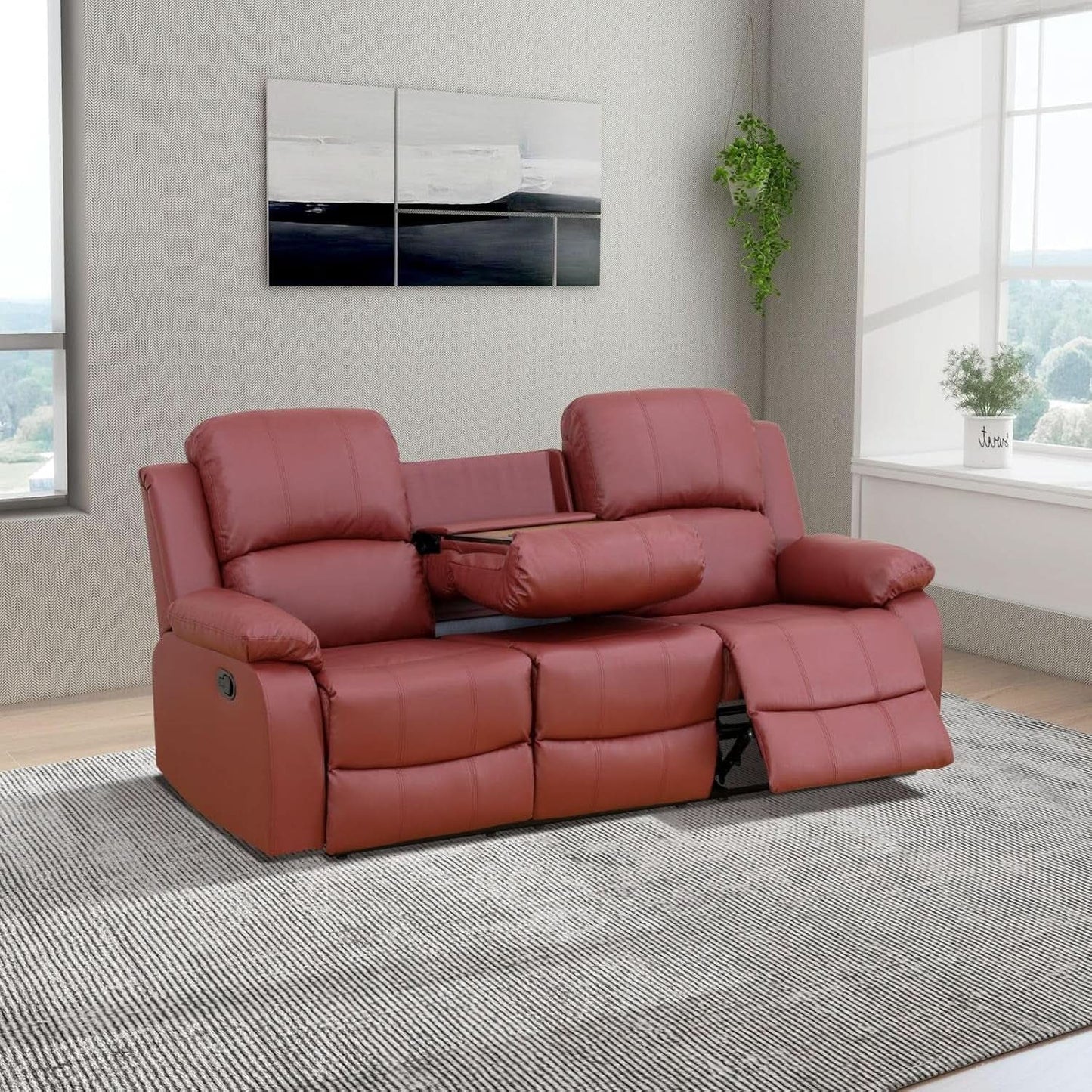 Leather Recliner Sofa Set 3 Piece For Living Room Red from PriceLows™