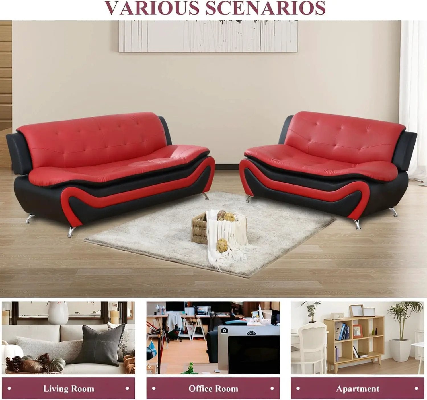 Faux Leather Sofa And Loveseat Set Red 2 Piece from PriceLows™