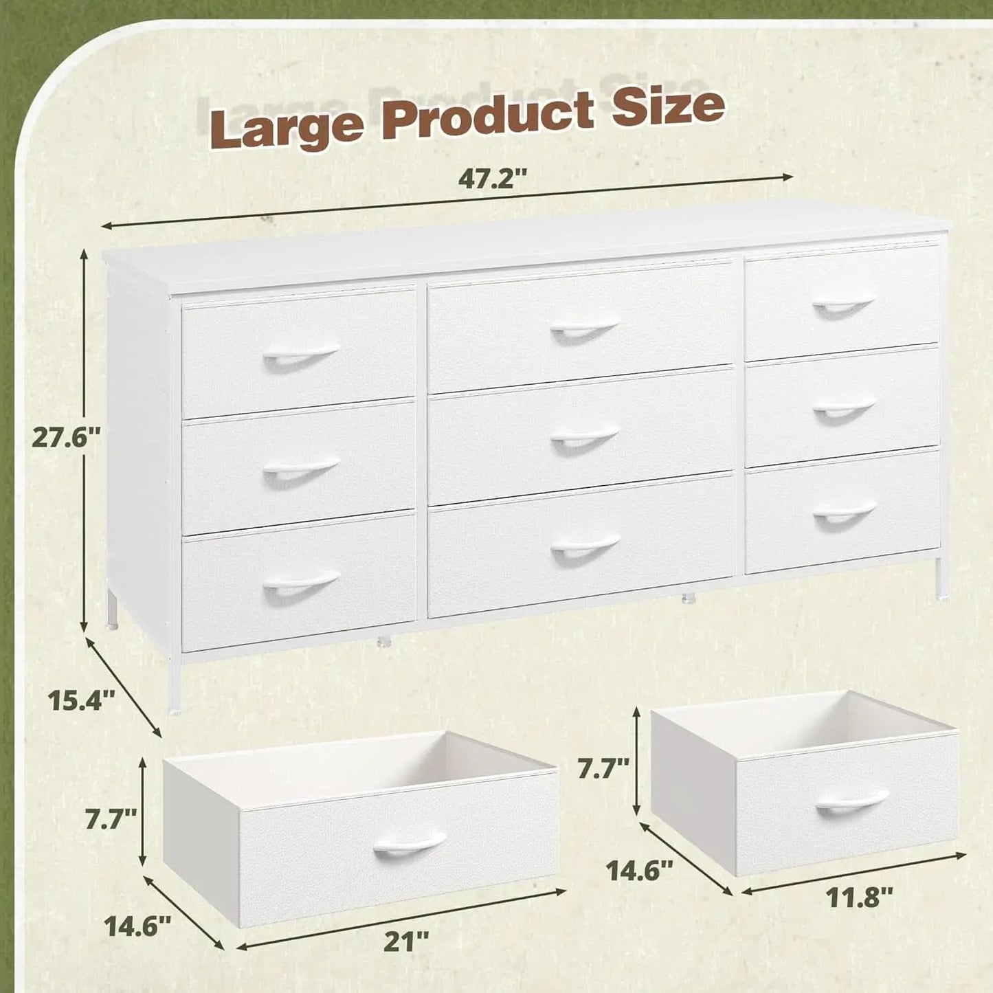 White Dresser TV Stand With 9 Drawers For Bedroom Storage from PriceLows™