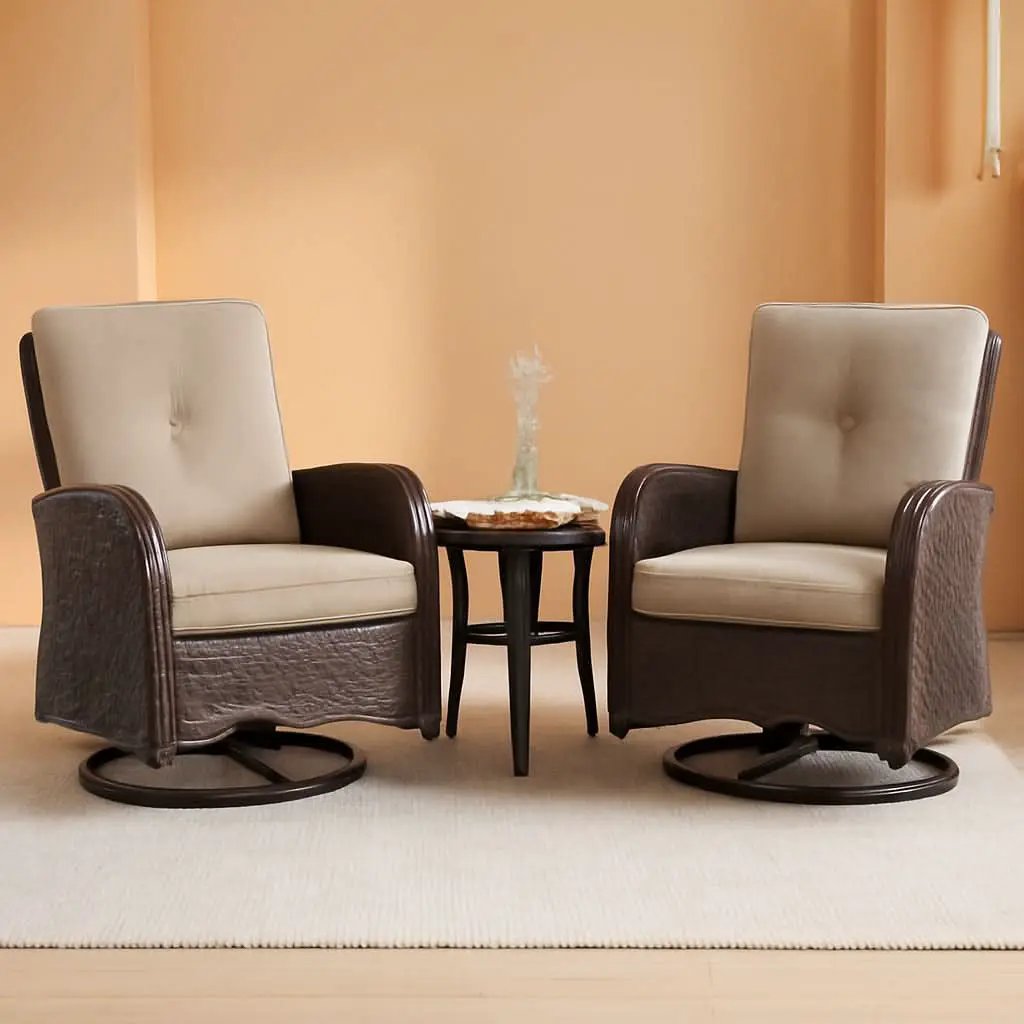 Outdoor Swivel Rocker Chairs 3 Piece Wicker Set Cushioned from PriceLows™