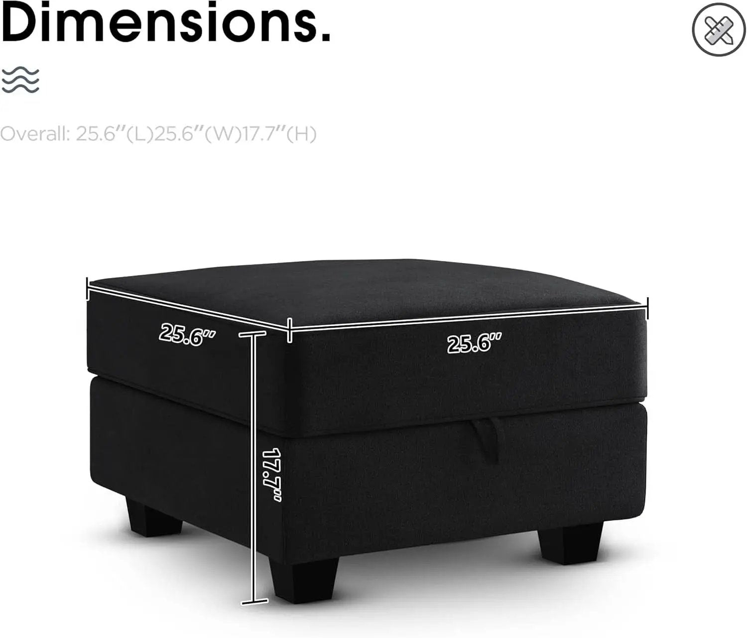 Premium Velvet Black Multifunctional Storage Ottoman from PriceLows™