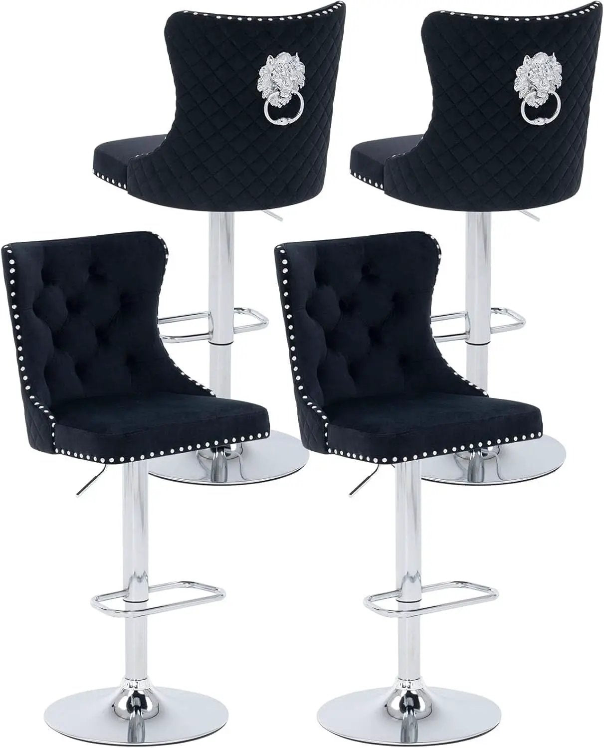 Velvet Swivel Bar Stools Adjustable Set Of 4 In Black from PriceLows™