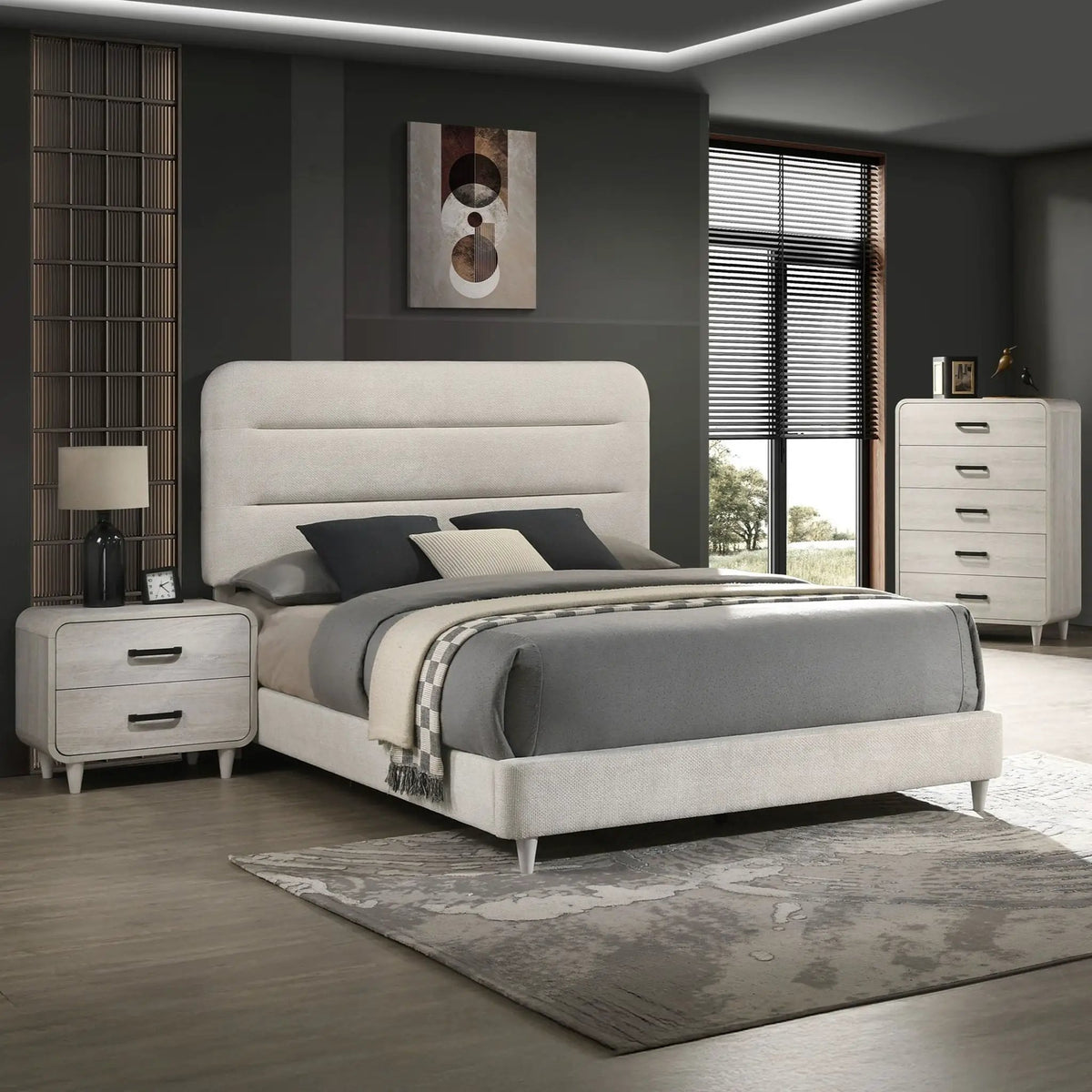 5 Drawer Tall Chest | Antique White Finish | Rounded Edges | Contemporary Style