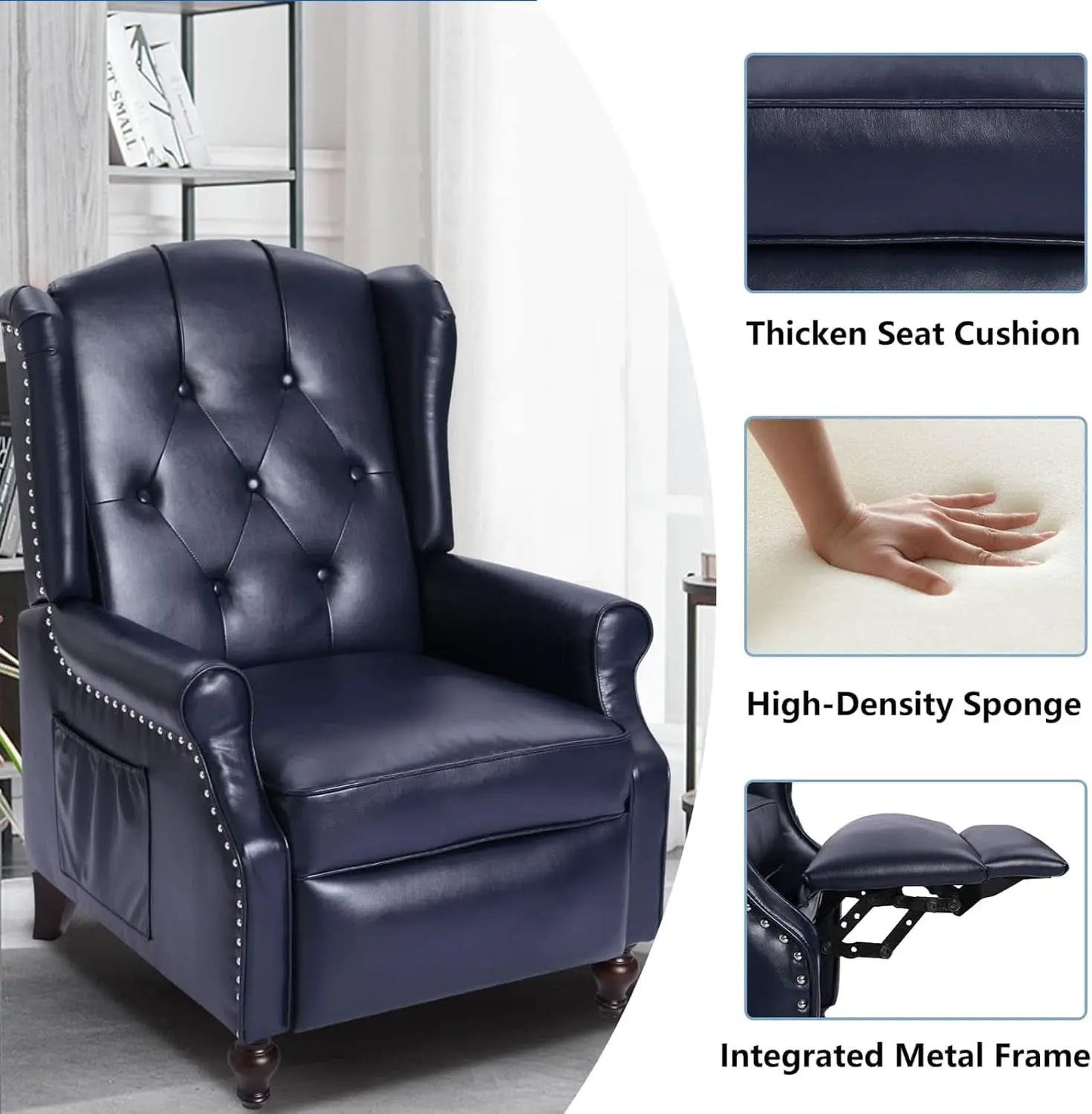 Wingback Recliner Chair With Massage And Heat PU Leather from PriceLows™