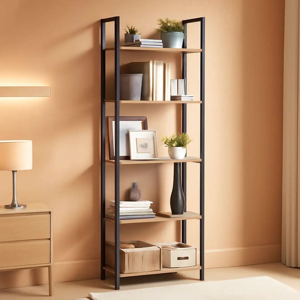 5 Tier Bookshelf Steel Frame 9.4Dx24.4Wx65H Greige Black from PriceLows™