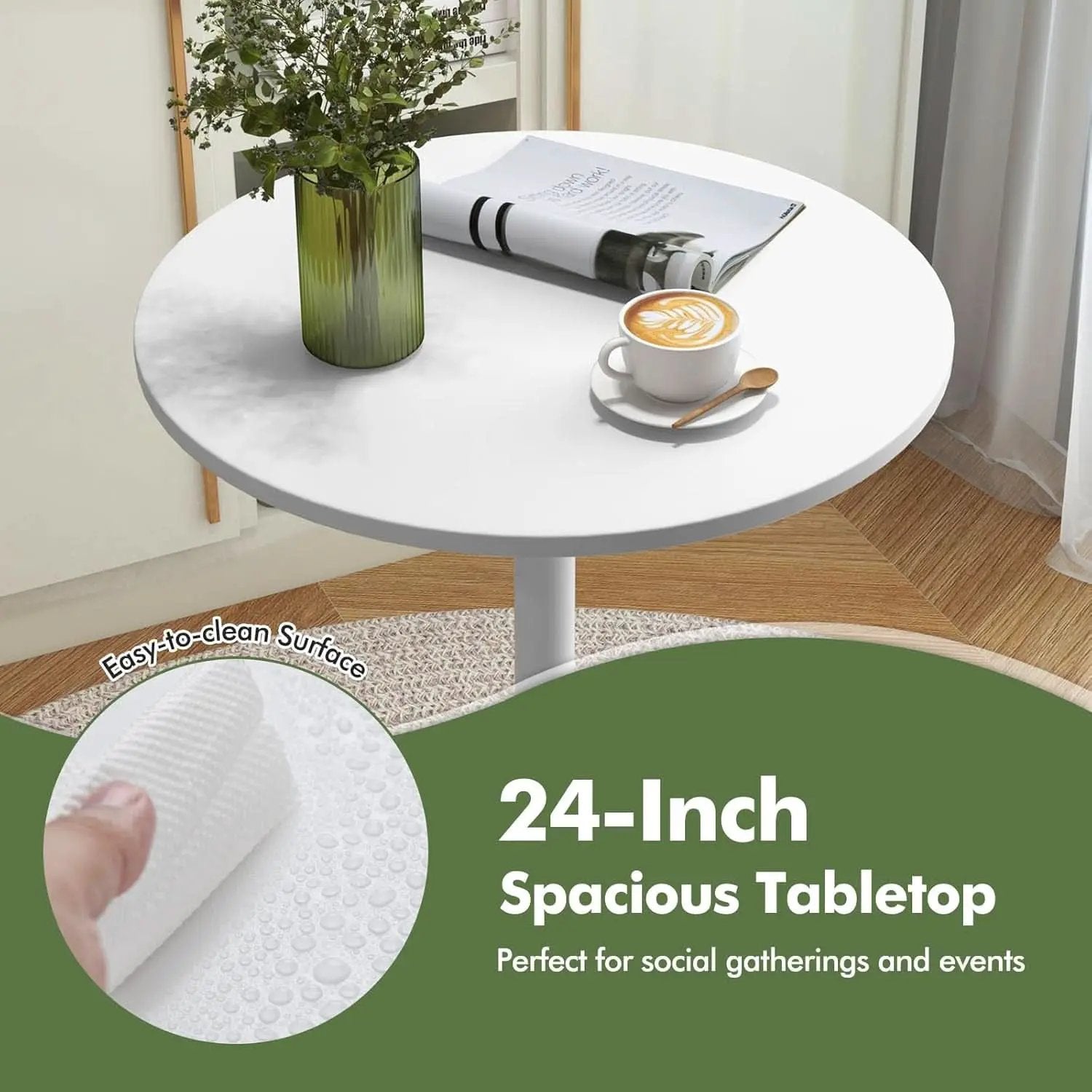 Round Height-Adjustable White Bistro Table Bar Home from PriceLows™