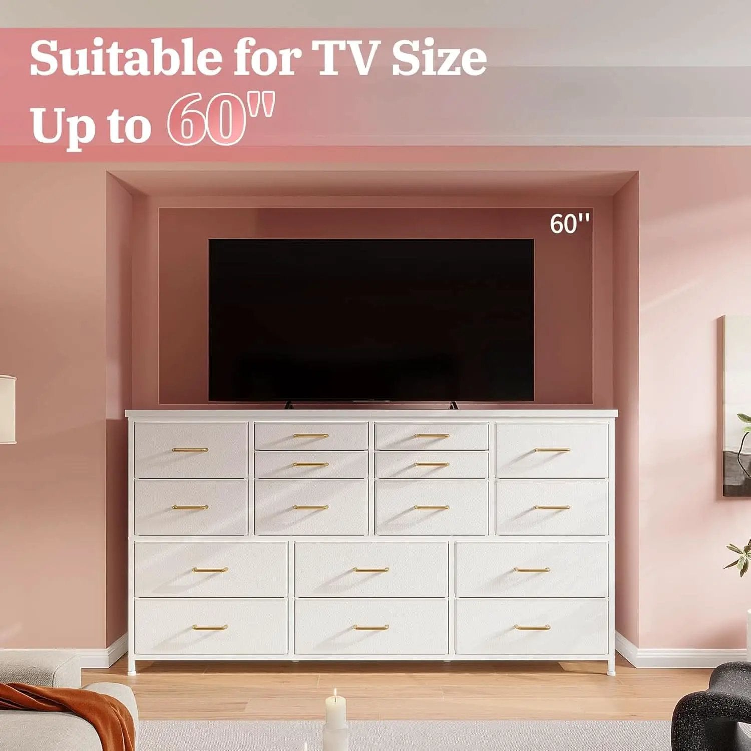 White Dresser TV Stand With Power Outlet And USB 51In Wide from PriceLows™