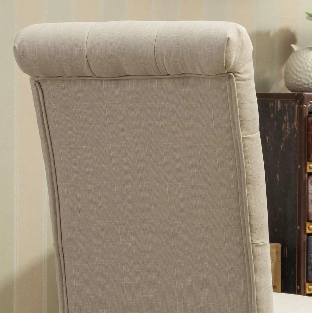 Tan Solid Wood Tufted Parsons Dining Chair Set Of 2 from PriceLows™