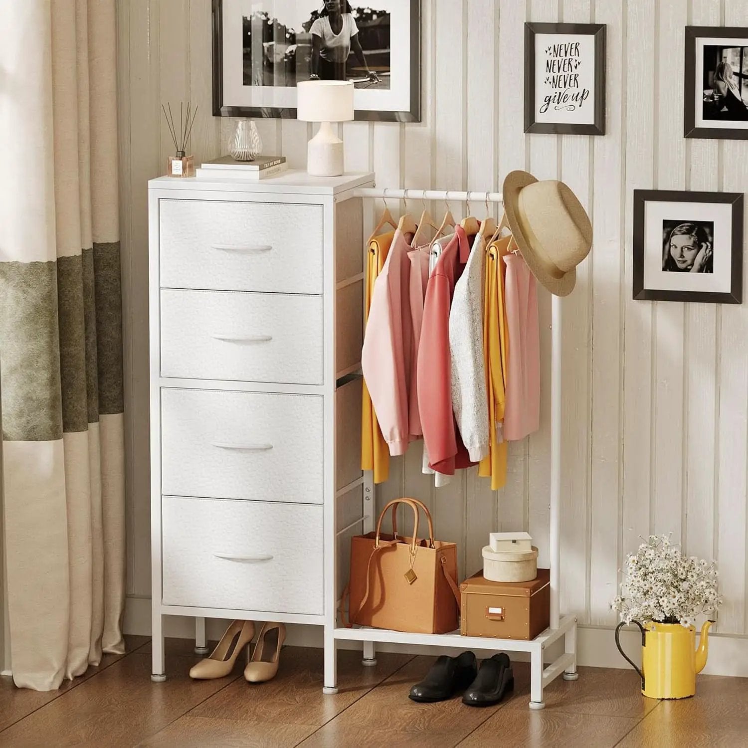 Dresser With Hanging Rack 4 Drawer White 44 Inch Tall from PriceLows™