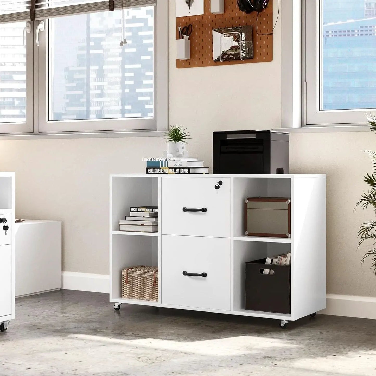 White Mobile Letter Size Lateral File Cabinet 2 Drawers from PriceLows™