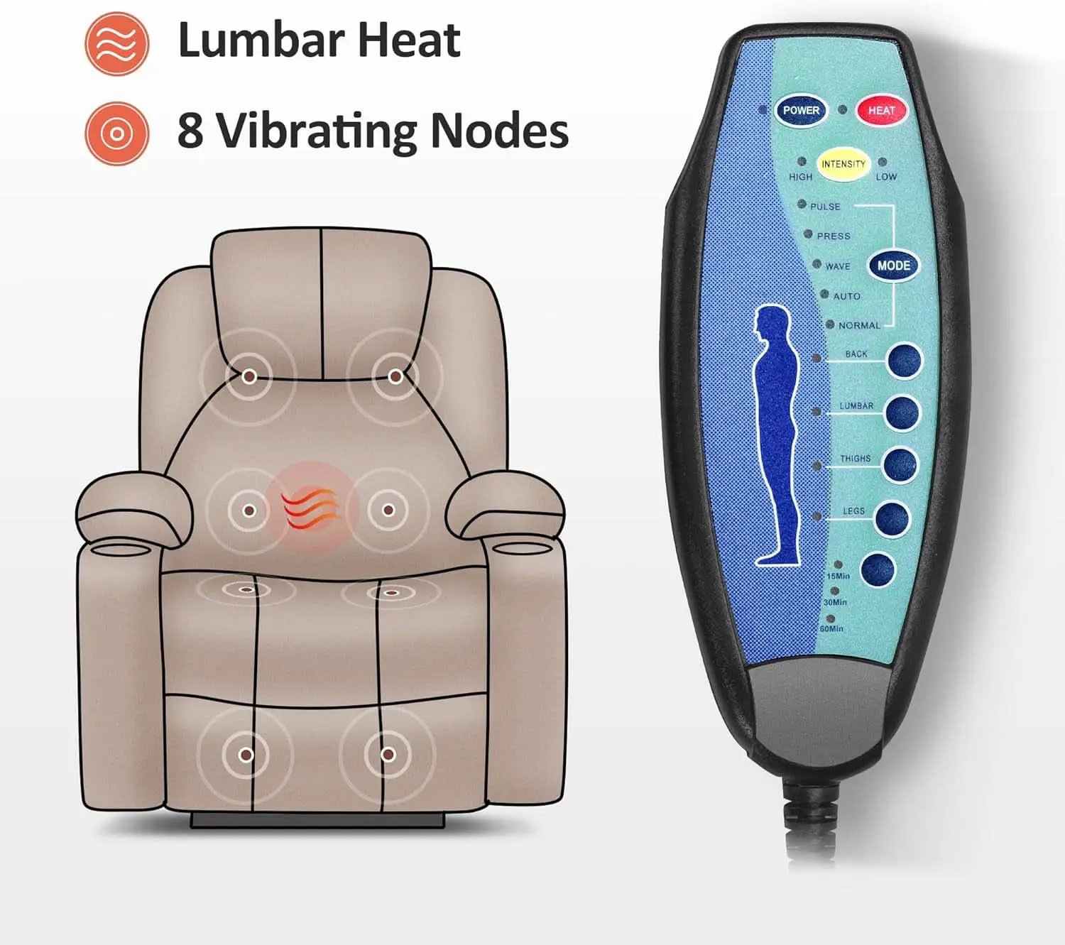 Electric Power Lift Recliner Chair With Massage And Heat Blue Medium from PriceLows™