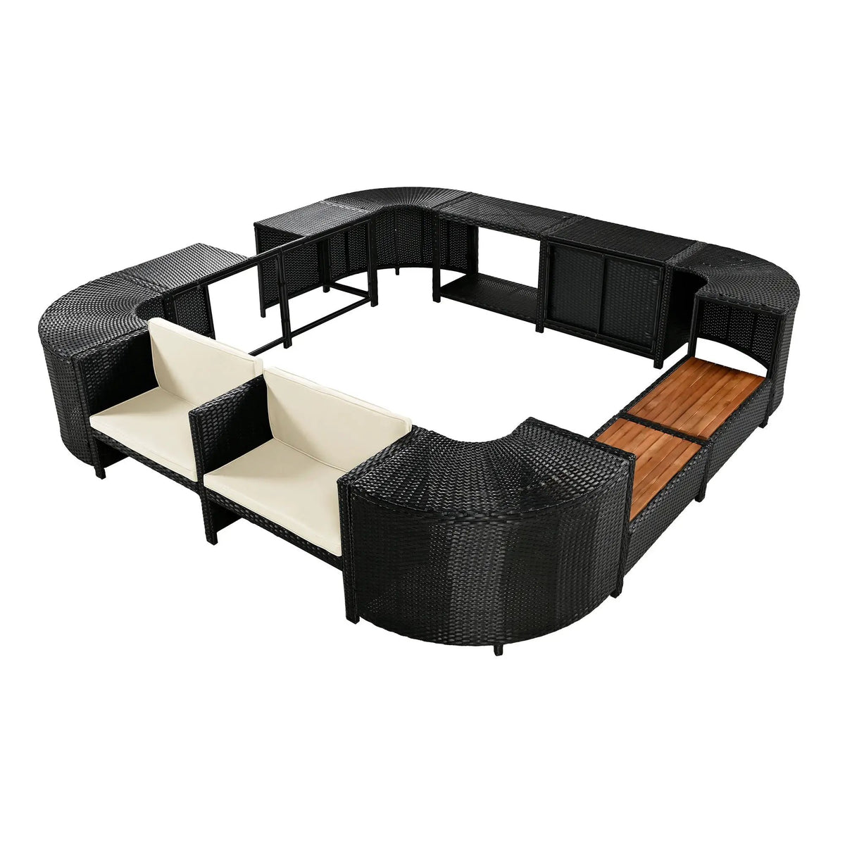 Outdoor Spa Surround Sofa | Rattan And Steel | Waterproof Cushions | 4 Piece