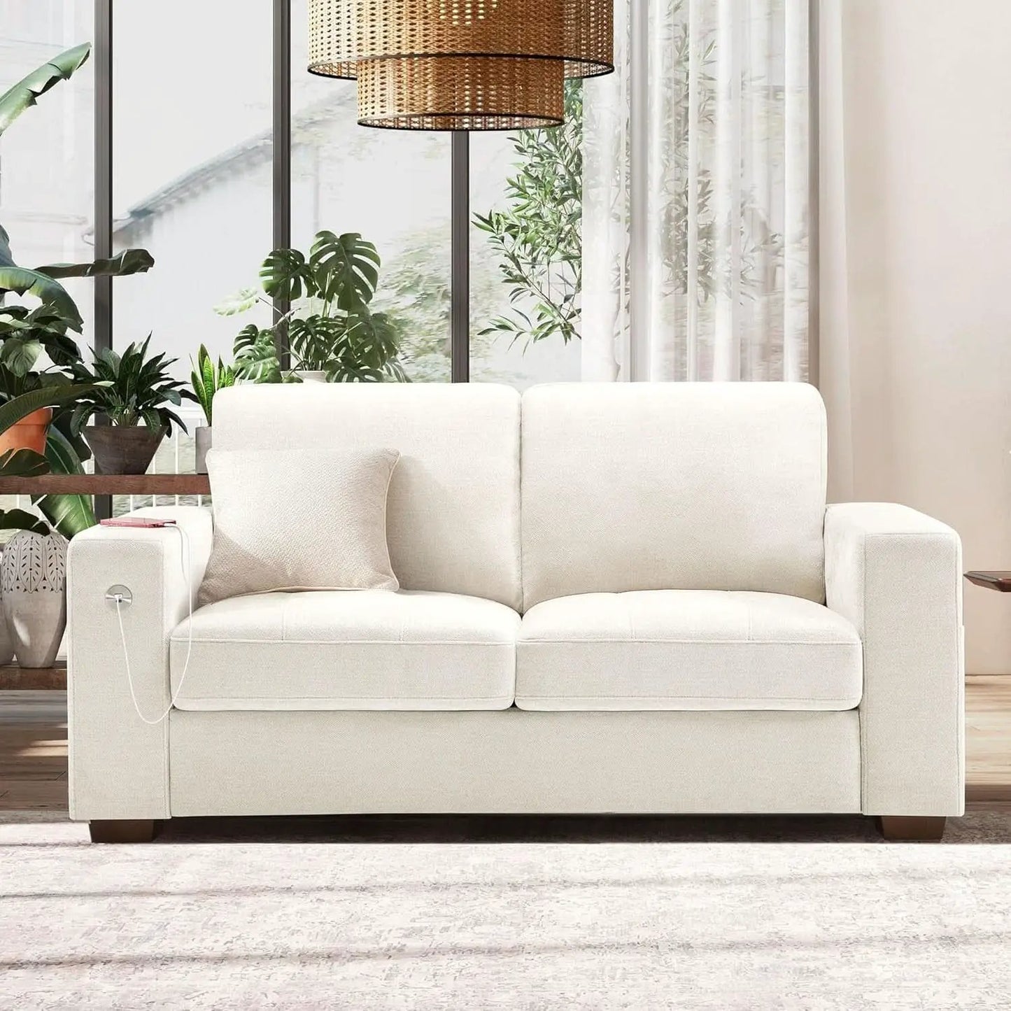 70 Inch Gray Chenille Loveseat With USB C Ports And Plush Cushions from PriceLows™