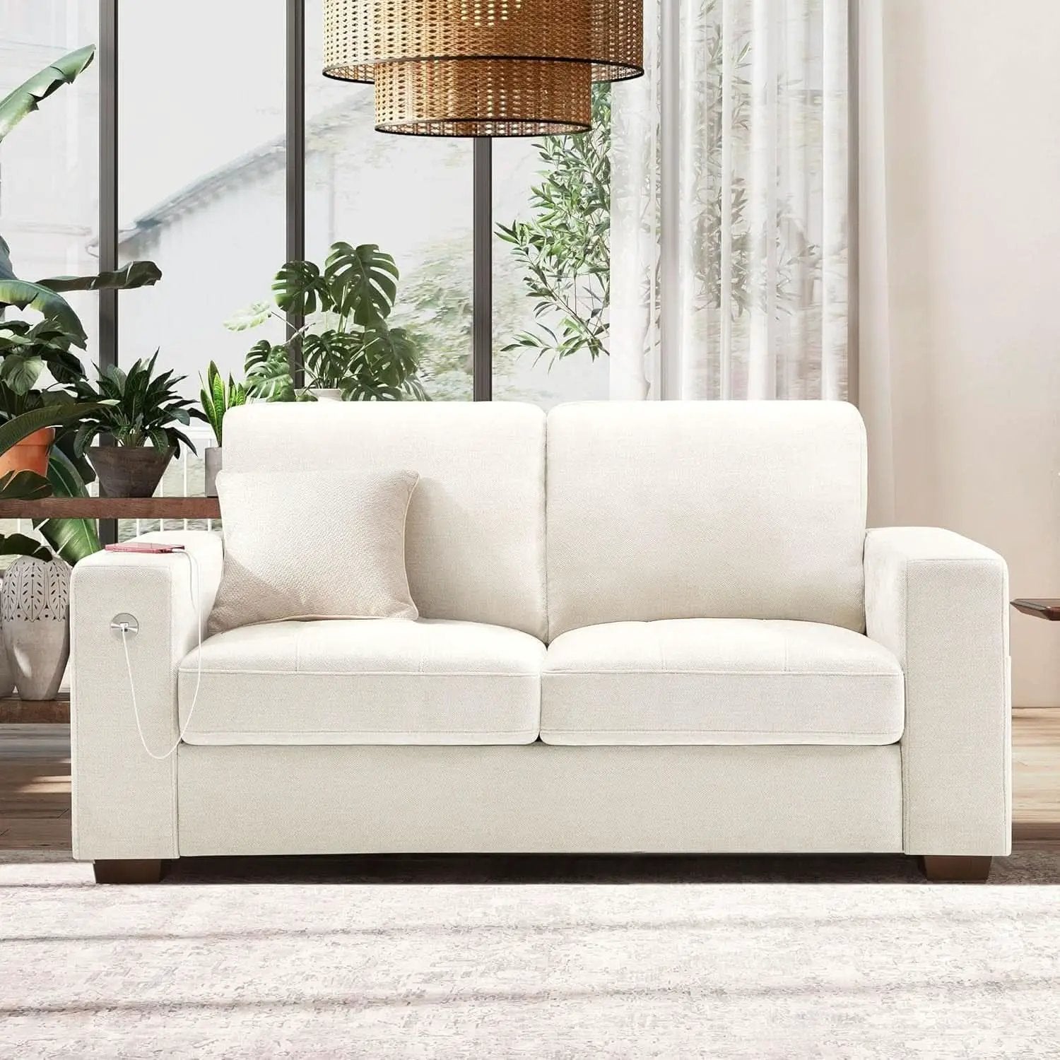 70 Inch Gray Chenille Loveseat With USB C Ports And Plush Cushions from PriceLows™