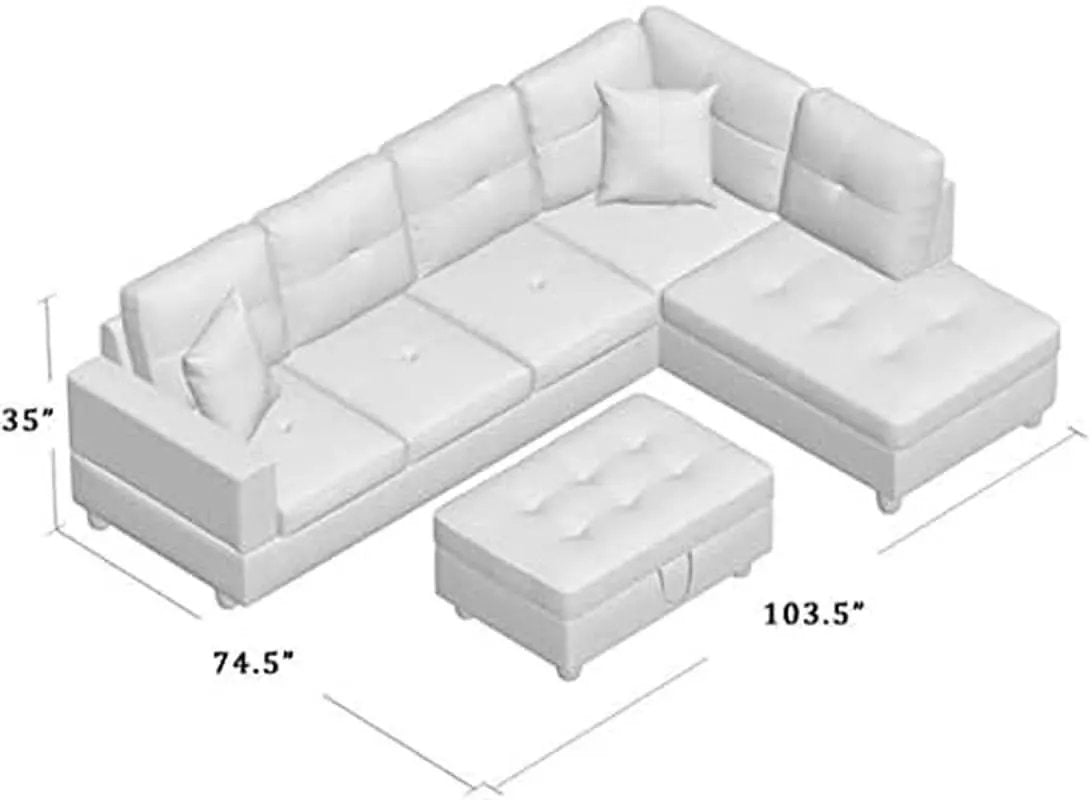 Sectional Sofa Faux Leather White L Shaped Couch Set from PriceLows™