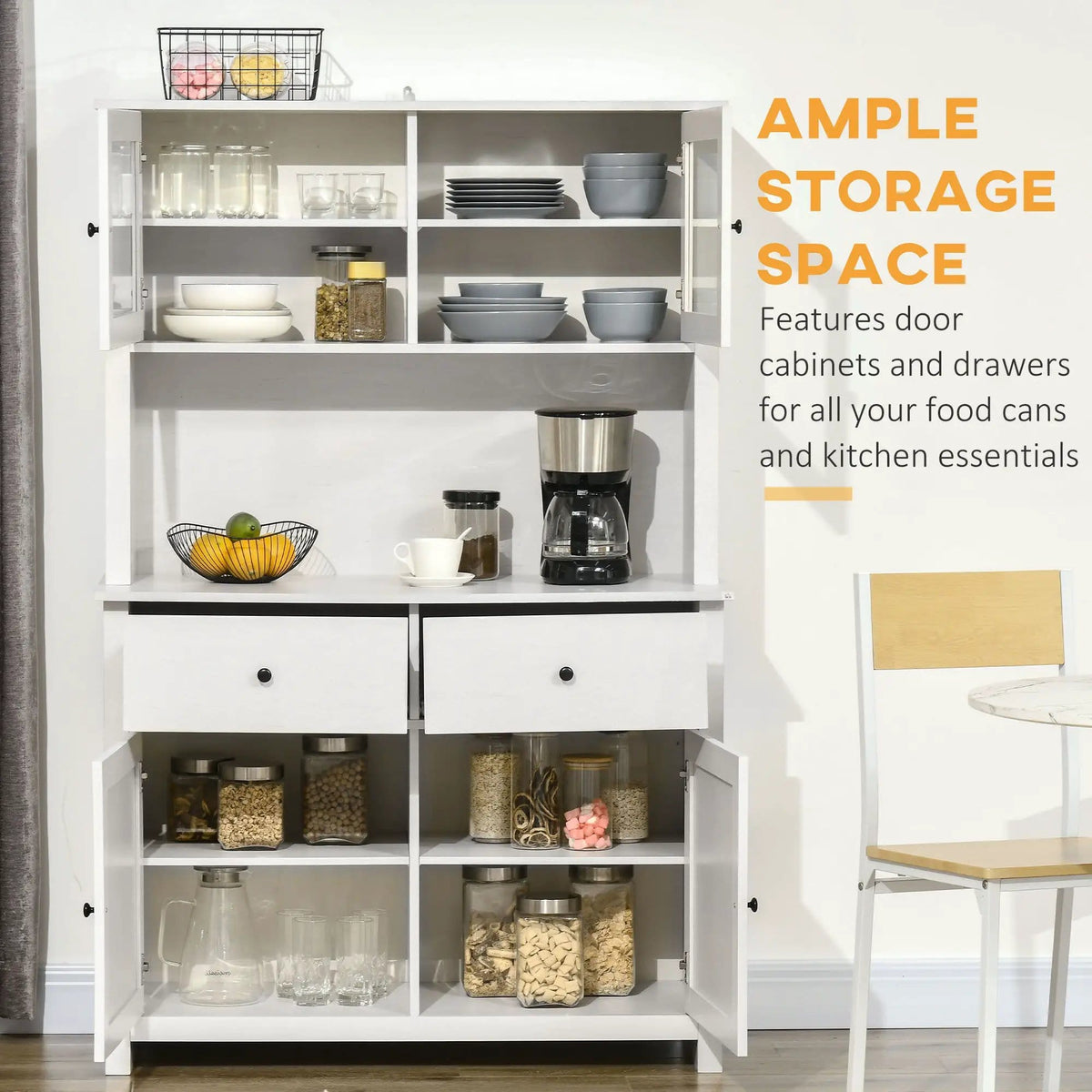 Homcom 63.5" Kitchen Buffet With Hutch, Pantry Storage Cabinet With 4 Shelves | 41 x 17.3 x 63.5 in | Glass & Wood | Antique White