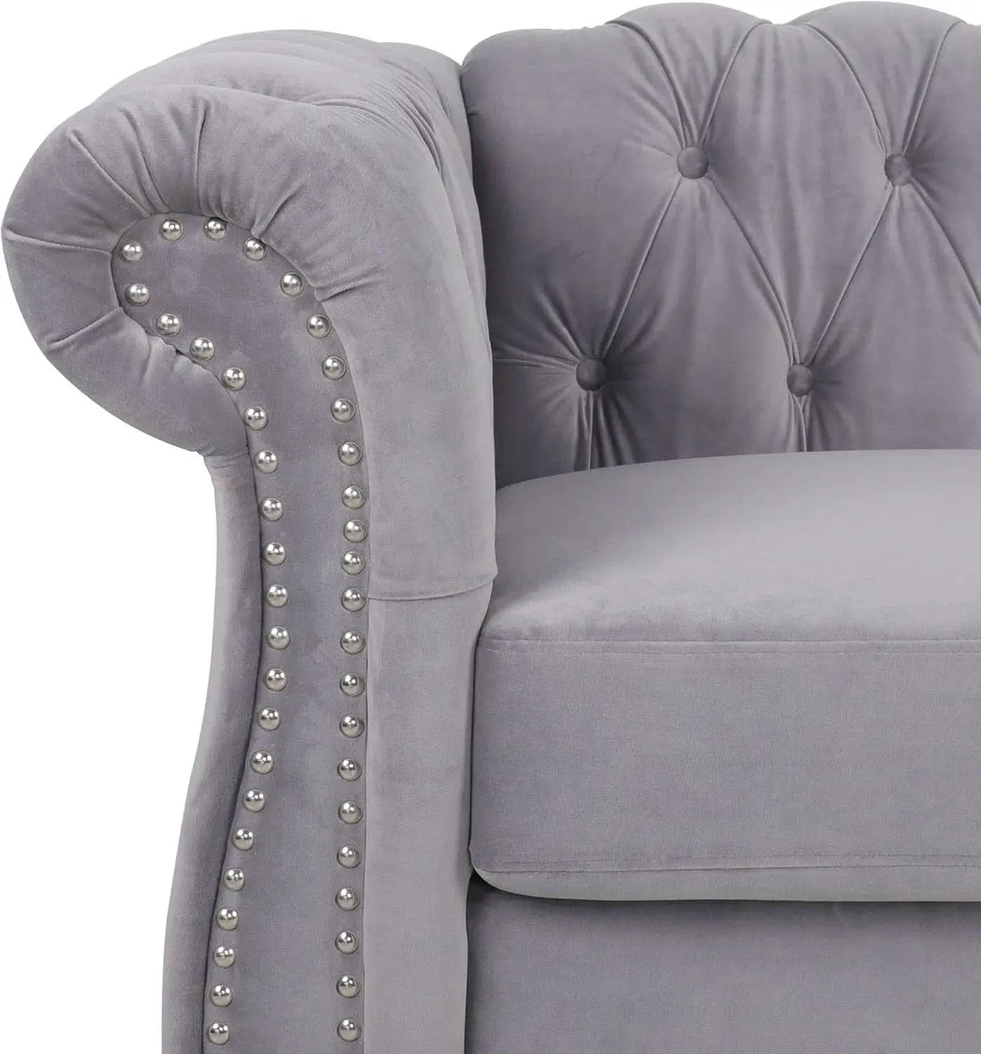 Three Piece Living Room Sofa Set Grey Velvet Chesterfield Sofa Club Chair Loveseat Nailhead Trim from PriceLows™