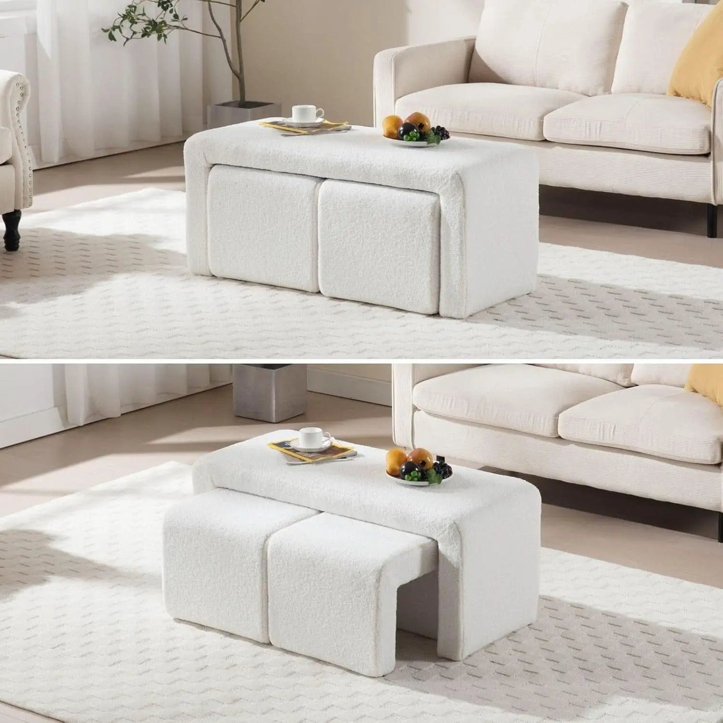 White 40Inch Lux Velvet Plus Nesting Ottoman End Bench from PriceLows™