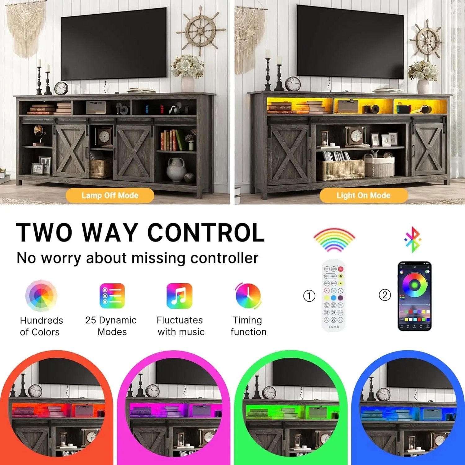 Wooden Farmhouse TV Stand 70 Inch With Double Storage from PriceLows™
