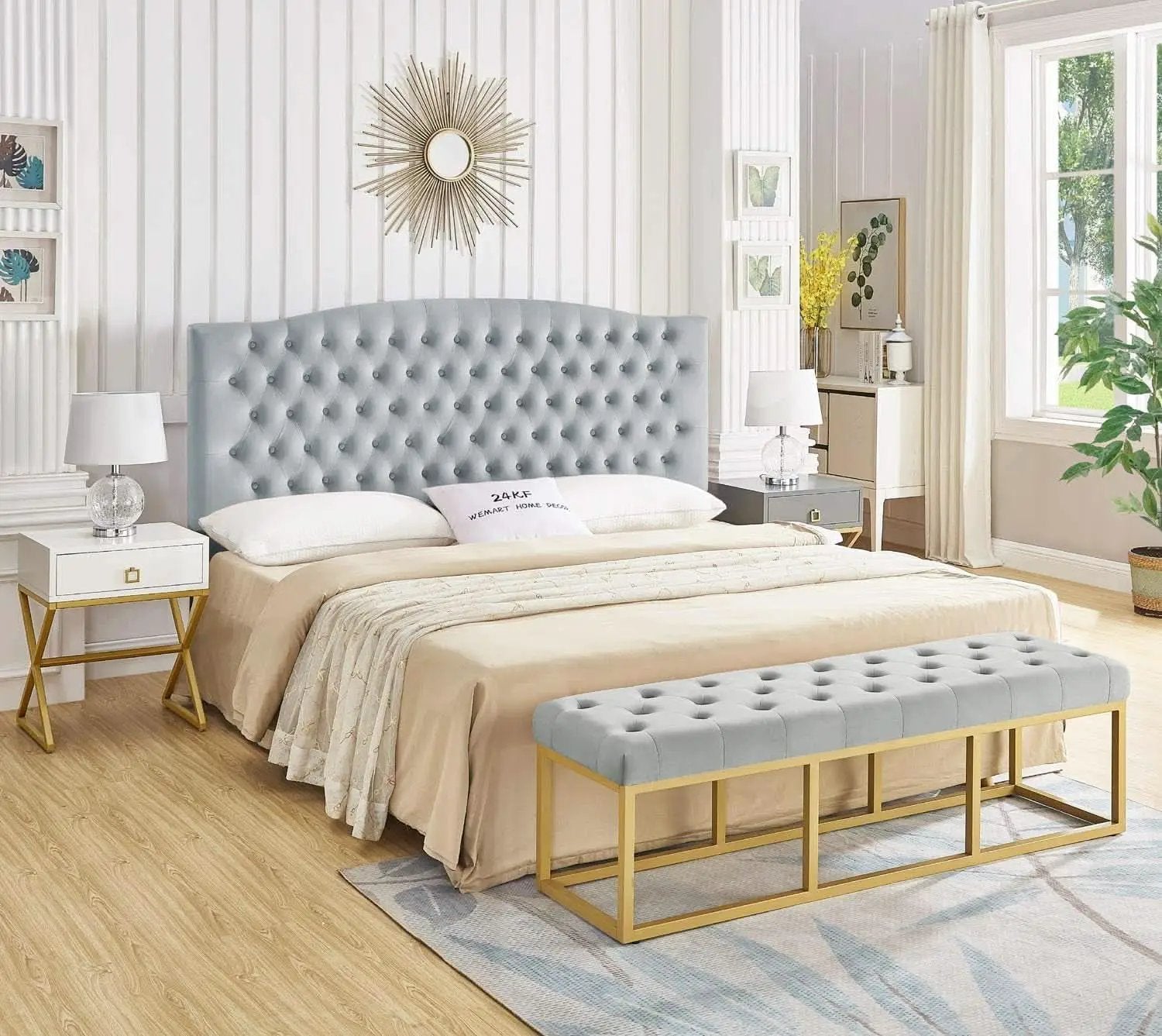 Velvet Tufted King Headboard Stylish Comfortable Gray Design from PriceLows™