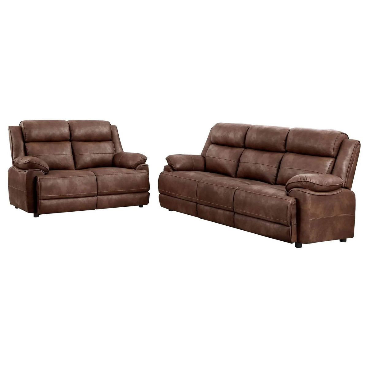 Ellington 2-piece Upholstered Padded Arm Sofa Set | 2-Piece Set | Faux Leather | Dark Brown