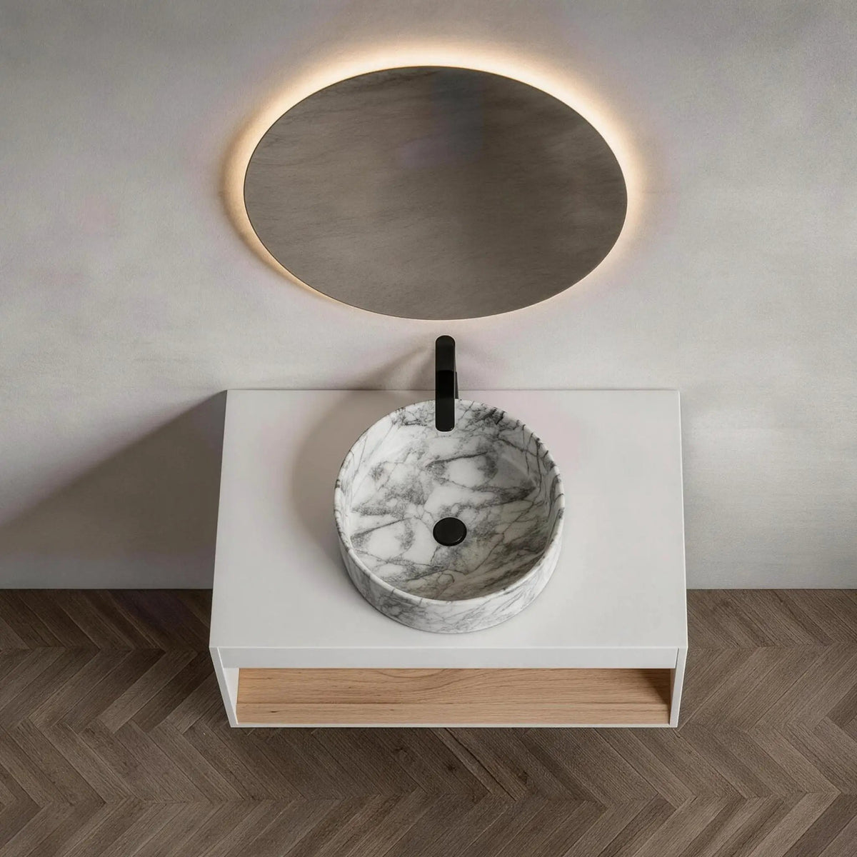 Floating Bathroom Vanity | Wall Mounted | Ceramic Vessel Sink | White