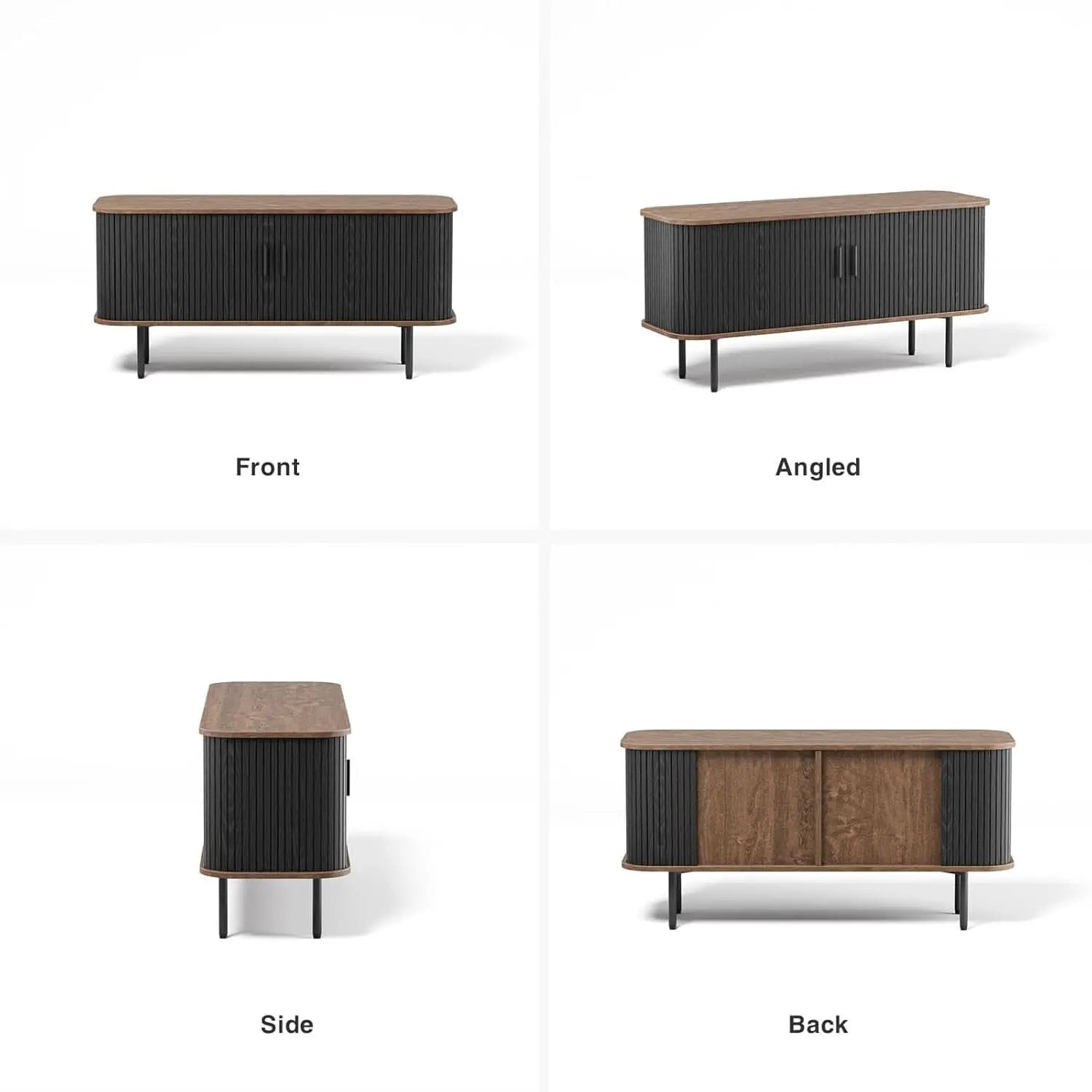 47 Inch Black TV Stand With Sliding Doors And Storage from PriceLows™