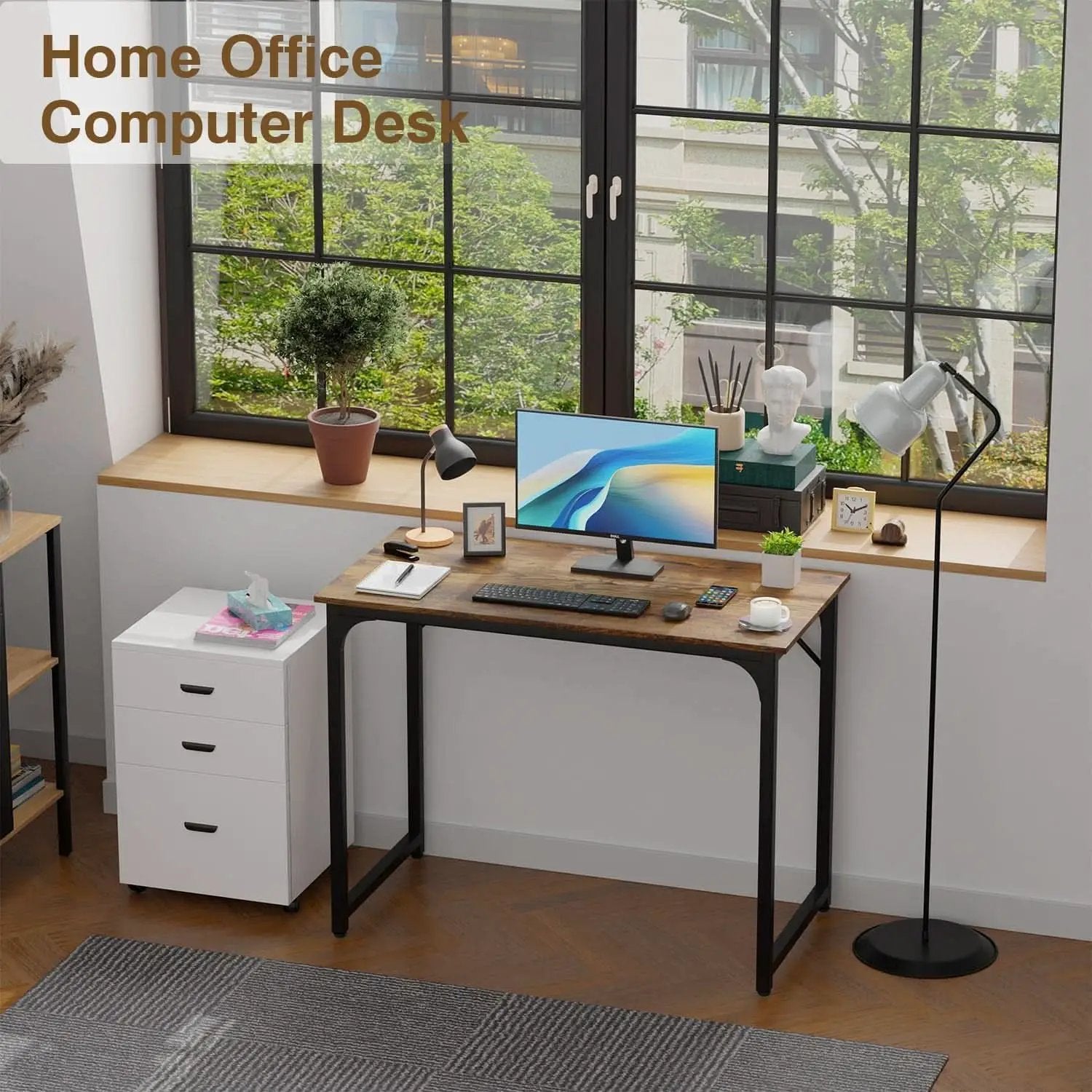 39 Inch Brown Computer Desk Modern Simple Style Home Office from PriceLows™