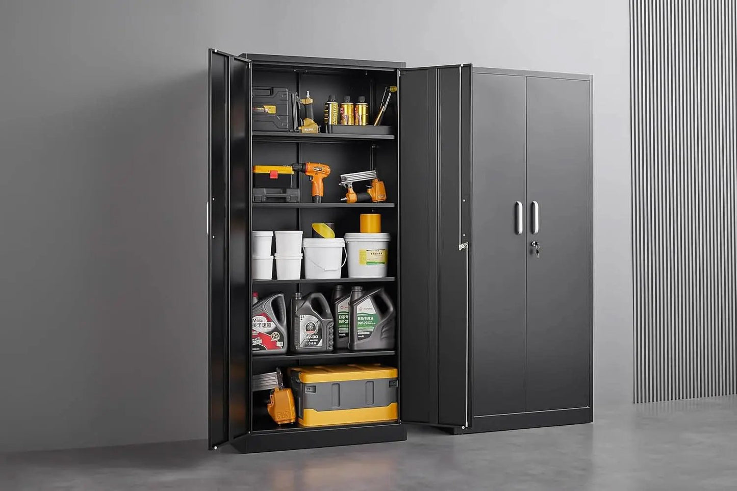 Black Metal Storage Cabinet With Locking Adjustable Shelves from PriceLows™